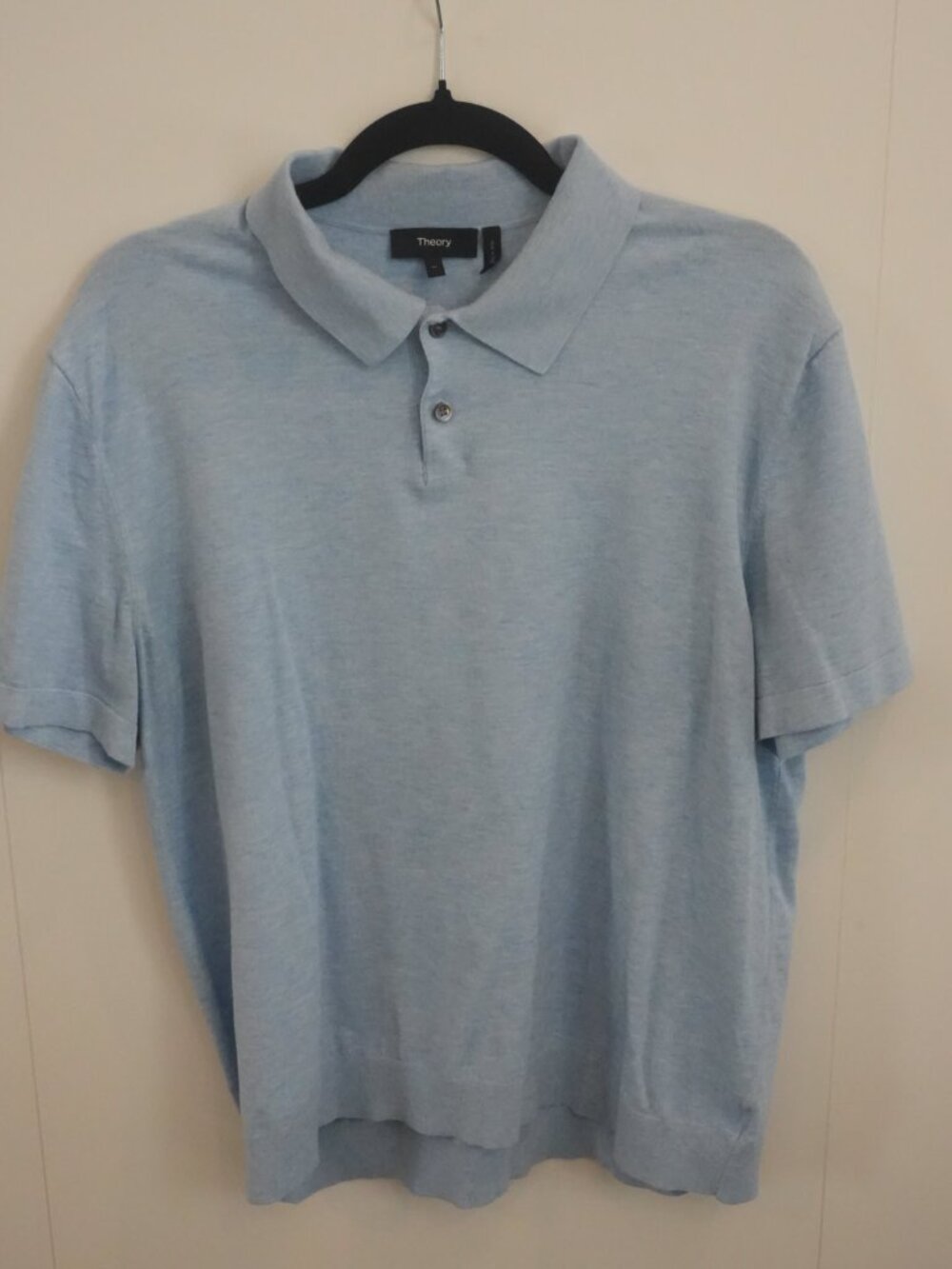 Theory Men's Knit Polo Sweater Short Sleeve Light Blue Heather XL